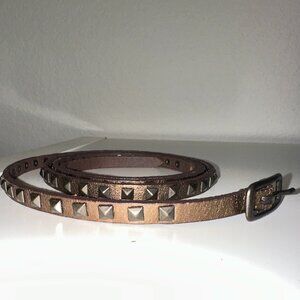 Vintage brass copper metallic leather skinny belt with metal studs